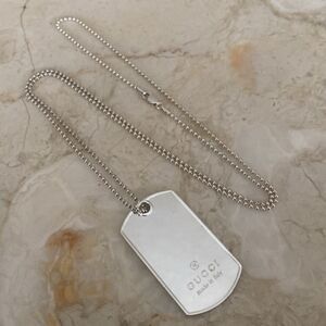 Gucci 925 Sterling Silver Dog Tag & 30” Ball Chain Unisex